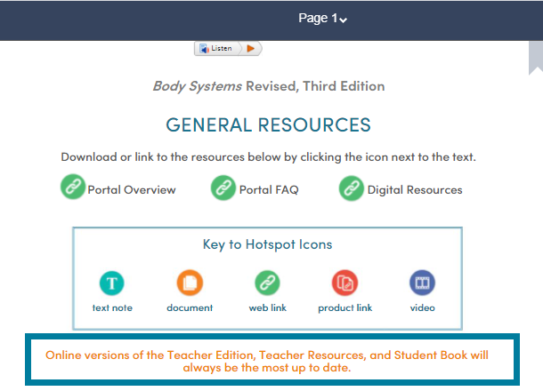 Page 1 of each Teacher's Edition states that the online versions are the most recently updated versions. 