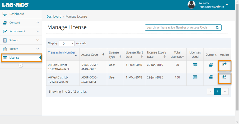 3 Assign License 1 view license page