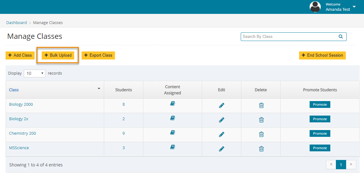 3. Bulk Upload Button