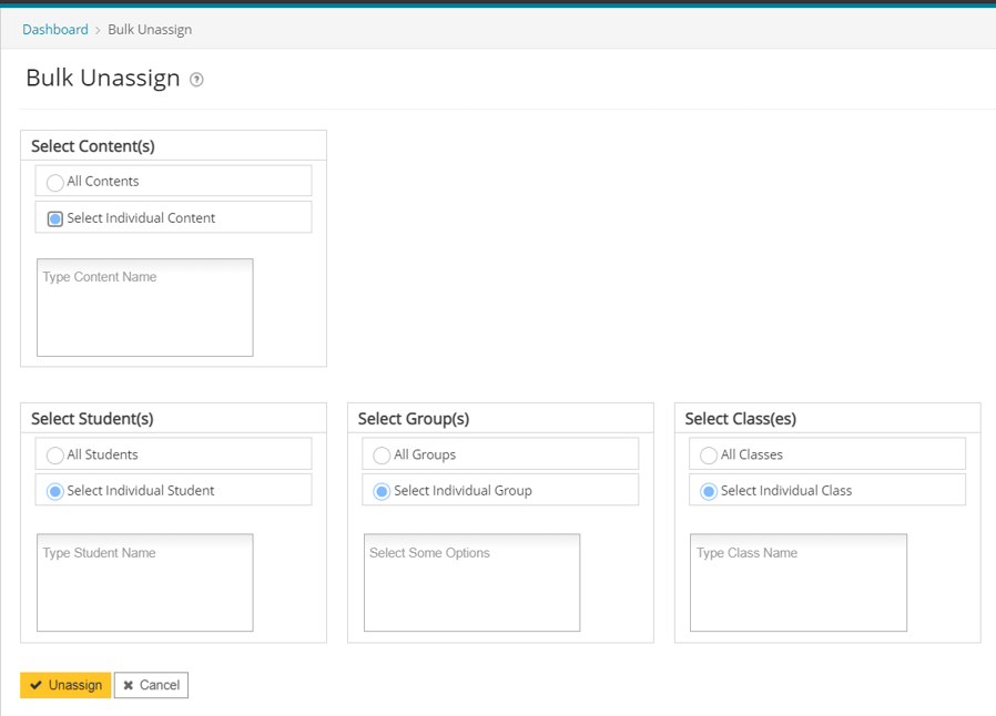 4 bulk unassign screen