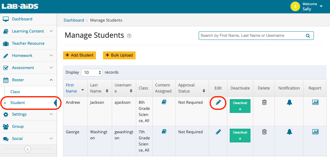 How do I change the Class of one of my students_Image 1