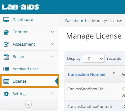 admin account license menu