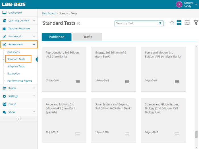 assessment to standard tests