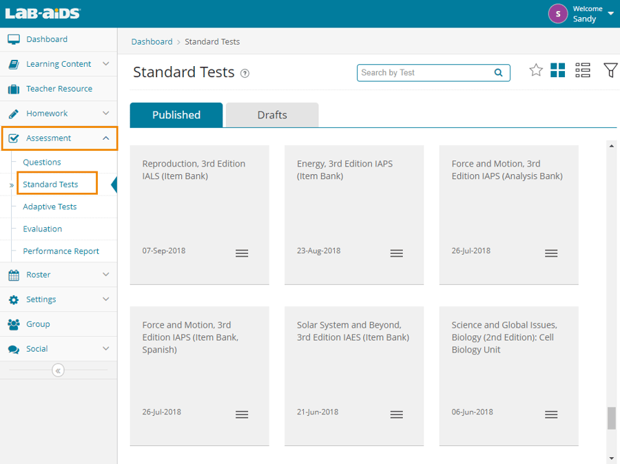 assessment to standard tests