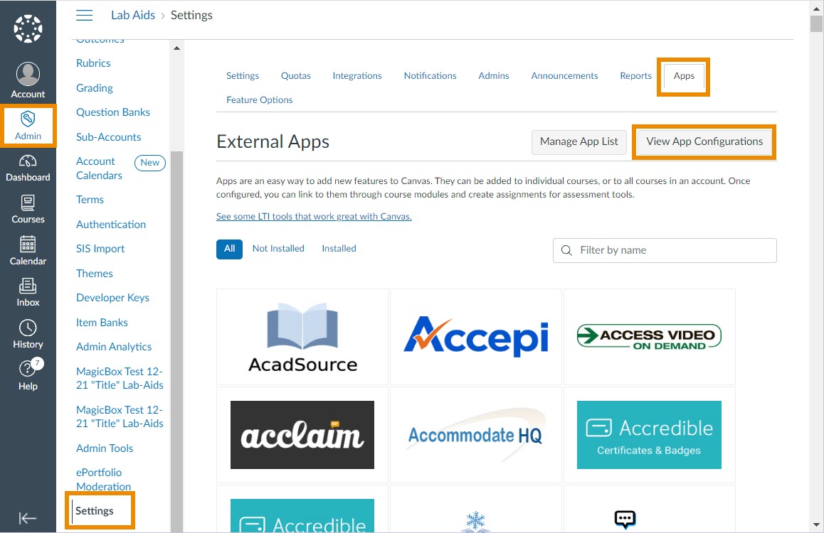 canvas admin add app