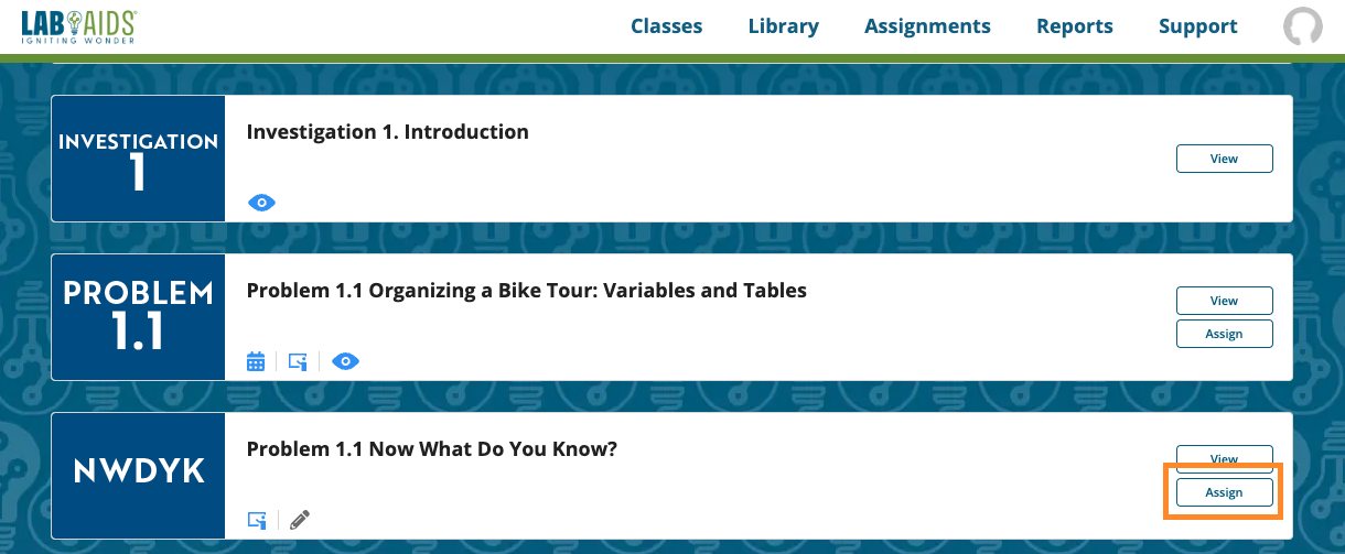 location of assign button