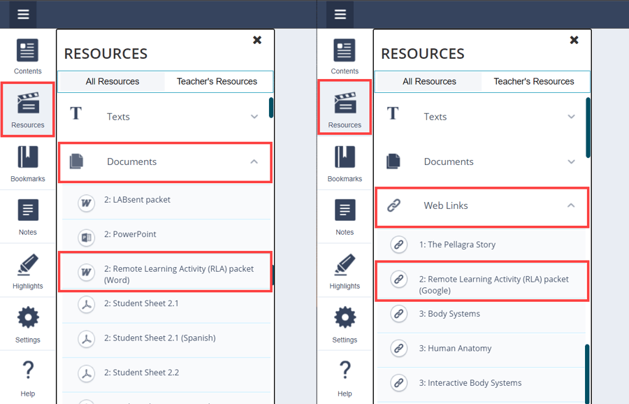 rlaps resources menu
