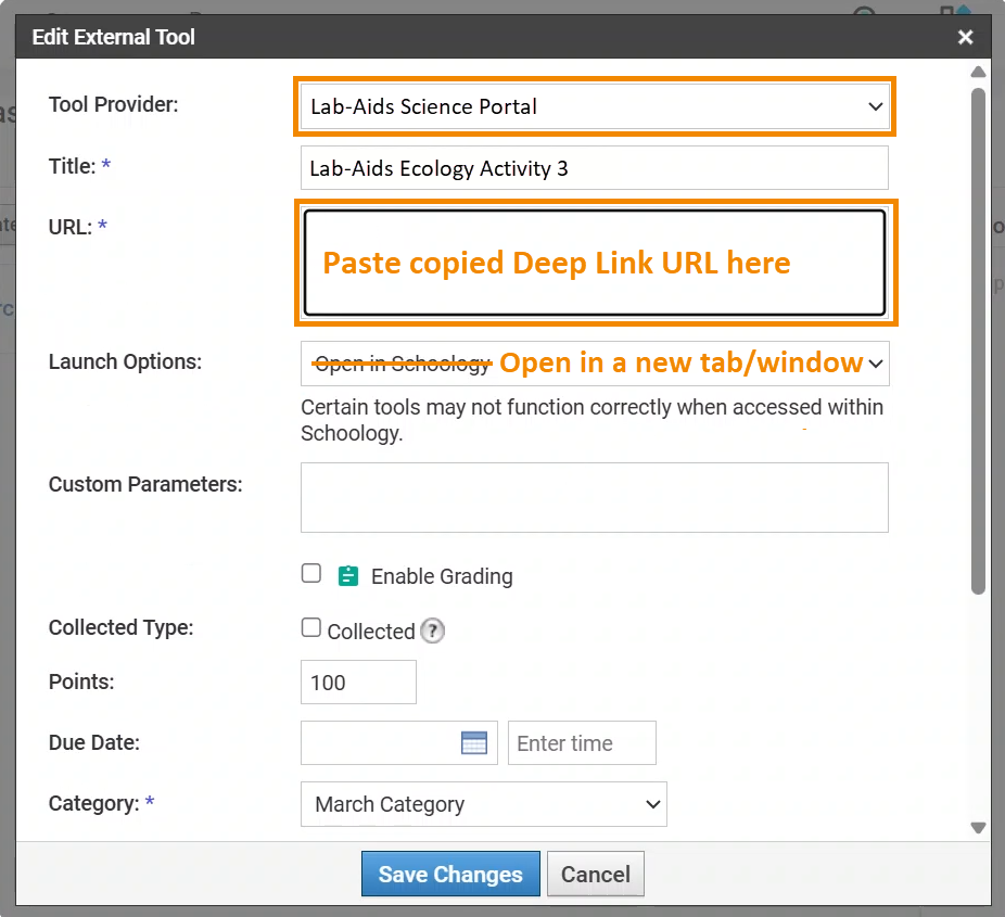 schoology tool deep link screenshot