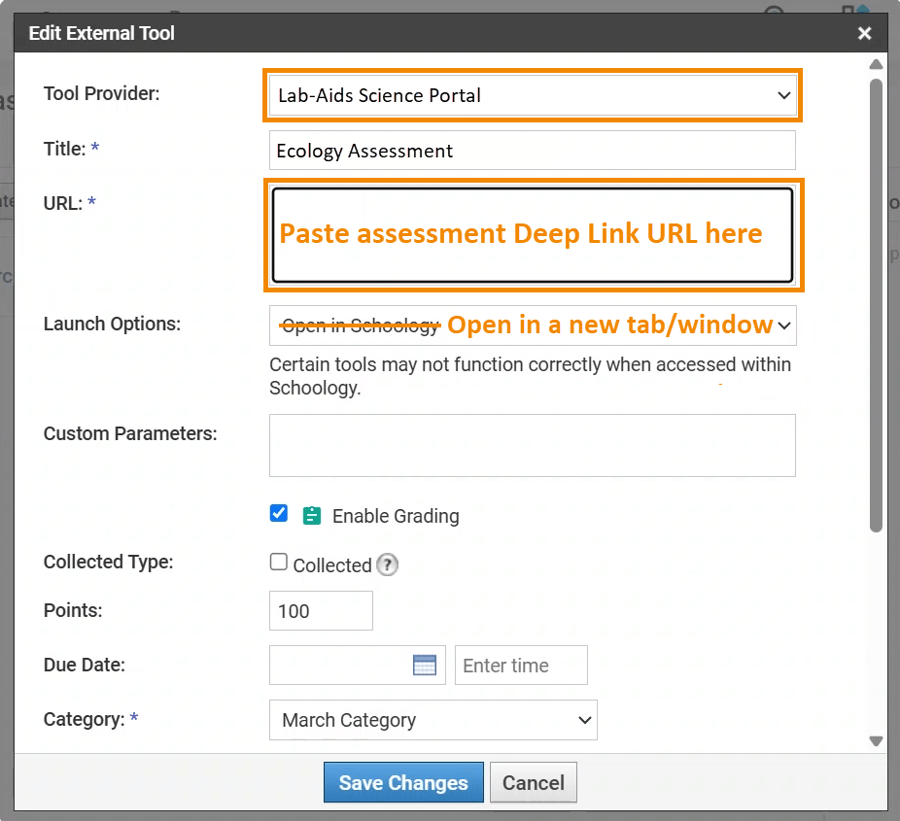 schoology tool grade passback screenshot