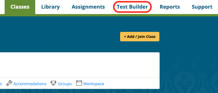 location of test builder in upper menu