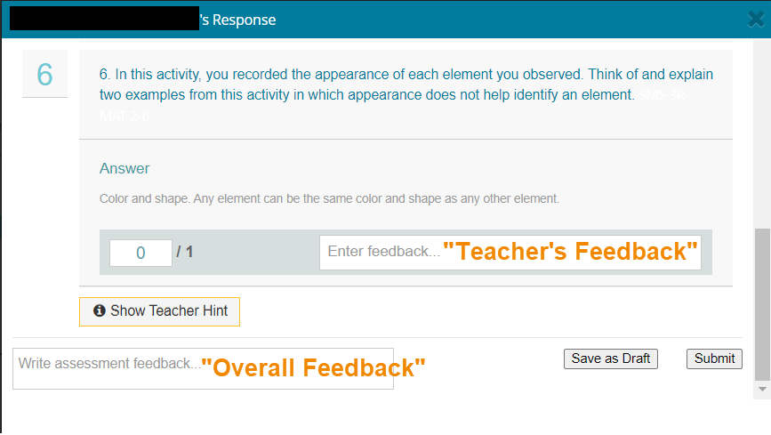 teacher screenshot when evaluating
