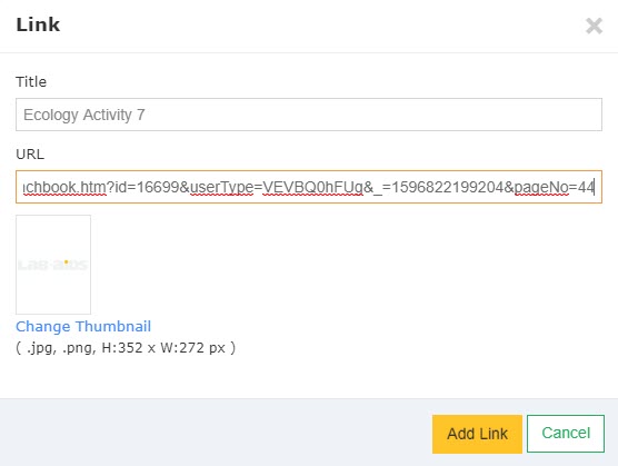 Enter the name of the link, option to change thumbnail