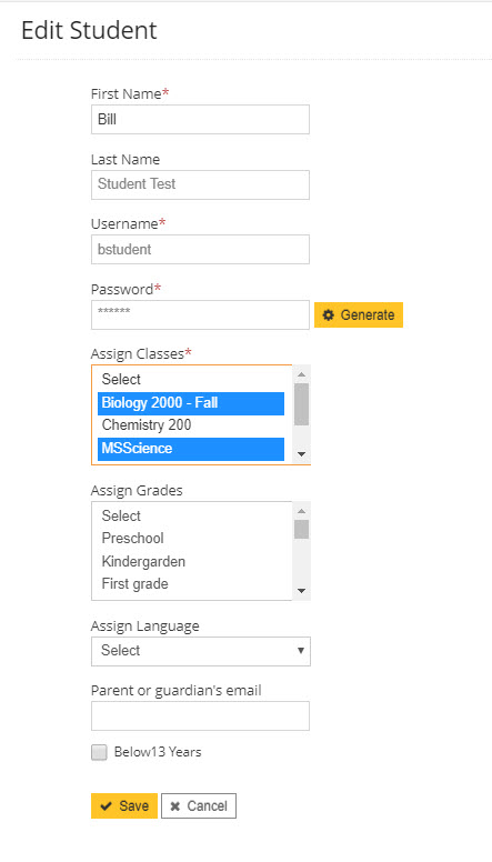 Press and hold the CTRL button to select/deselect classes. Click Save.