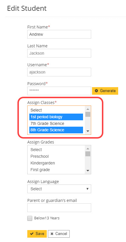 Assign classes