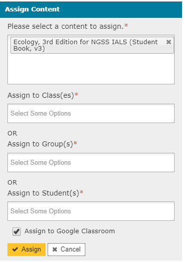 If you're a GC teacher, click the "Assign books to students" option.