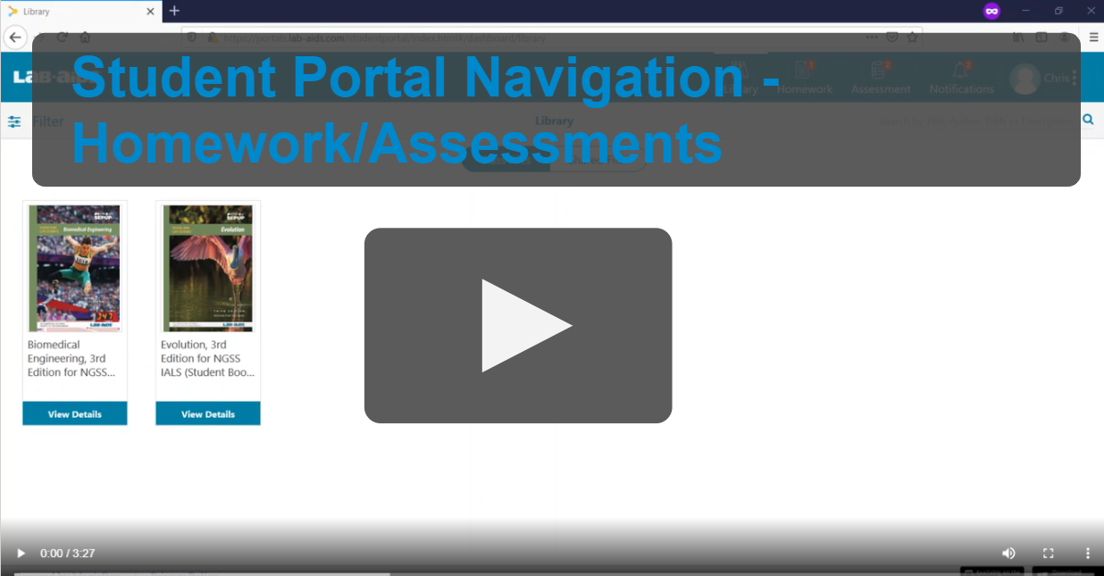 Click for student portal navigation homework/assessments video