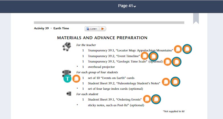 Spanish student sheets and visual aids are available from the "Materials and Advanced Preparation" section to the right of each English hotspot.