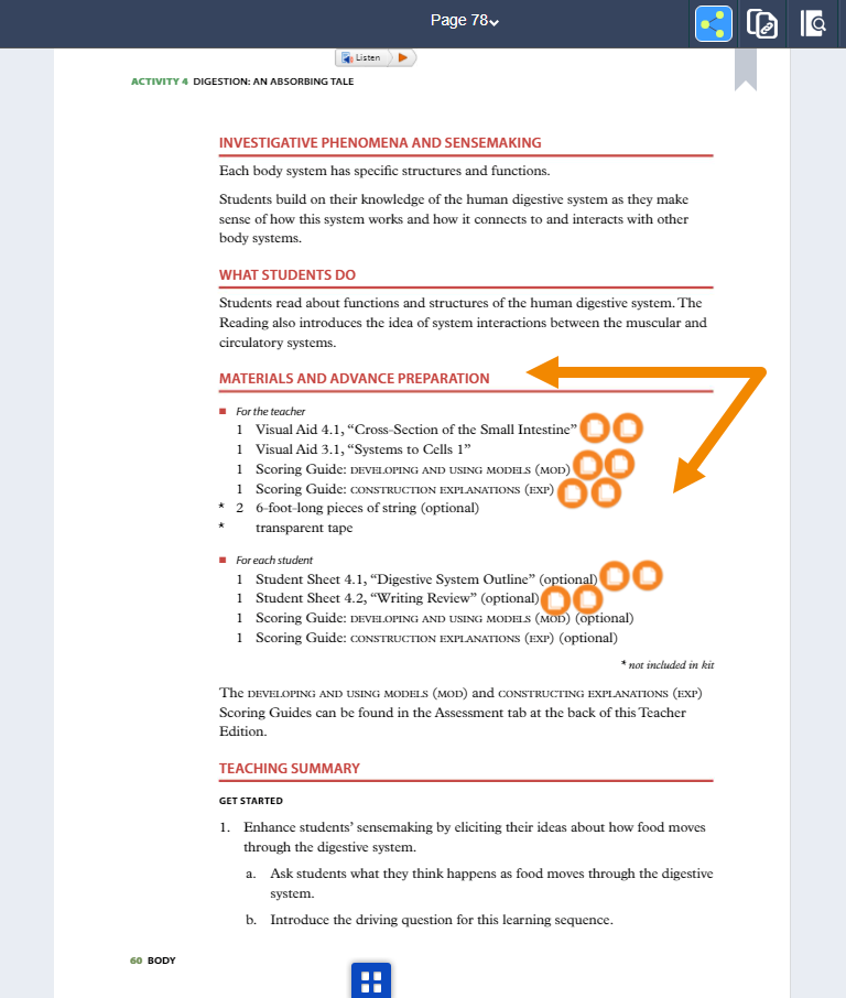 Hotspots for student sheets, visual aids, scoring guides, etc. can be found under the "Materials and Advance Preparation" section.