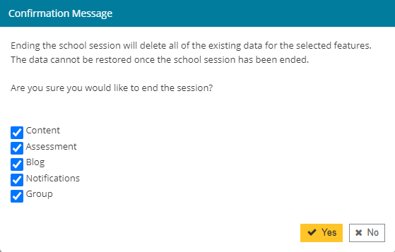 Keep all checkboxes selected to remove licenses and all old data from students. Or, just select "Content" to only remove licenses/content from students. 