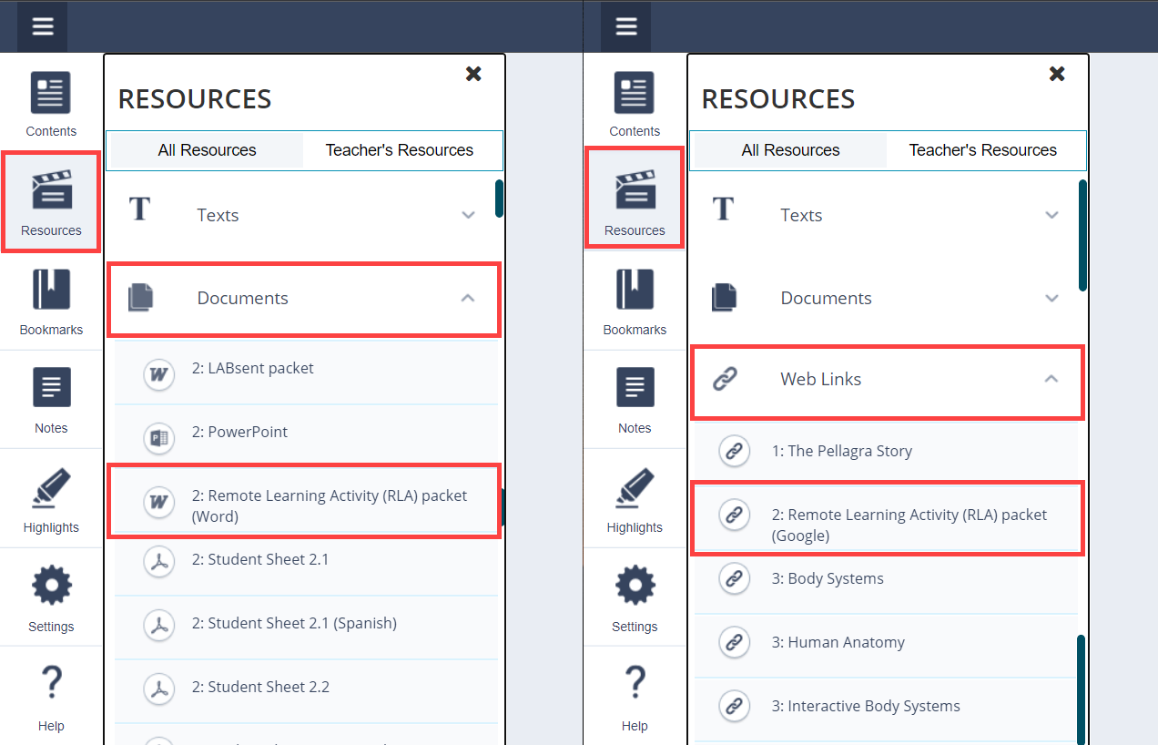 Resources > Documents contains RLAs in Word format. Resources > Web Links contains RLAs in Google Doc format. 