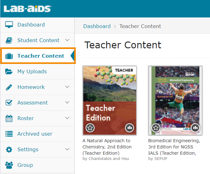 Click Teacher Content option on the left-hand side menu 