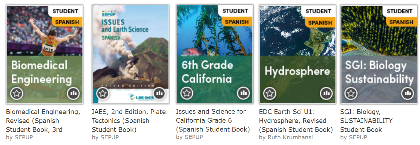 Spanish student books found in the portal under Student Content > Content