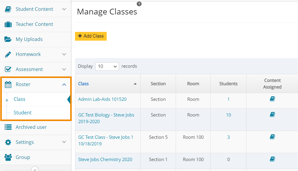 To verify synced numbers, click on Roster > Class and look at the rosters/numbers next to each class. Also look at Roster > Student, and then look at the total number in the bottom left corner.