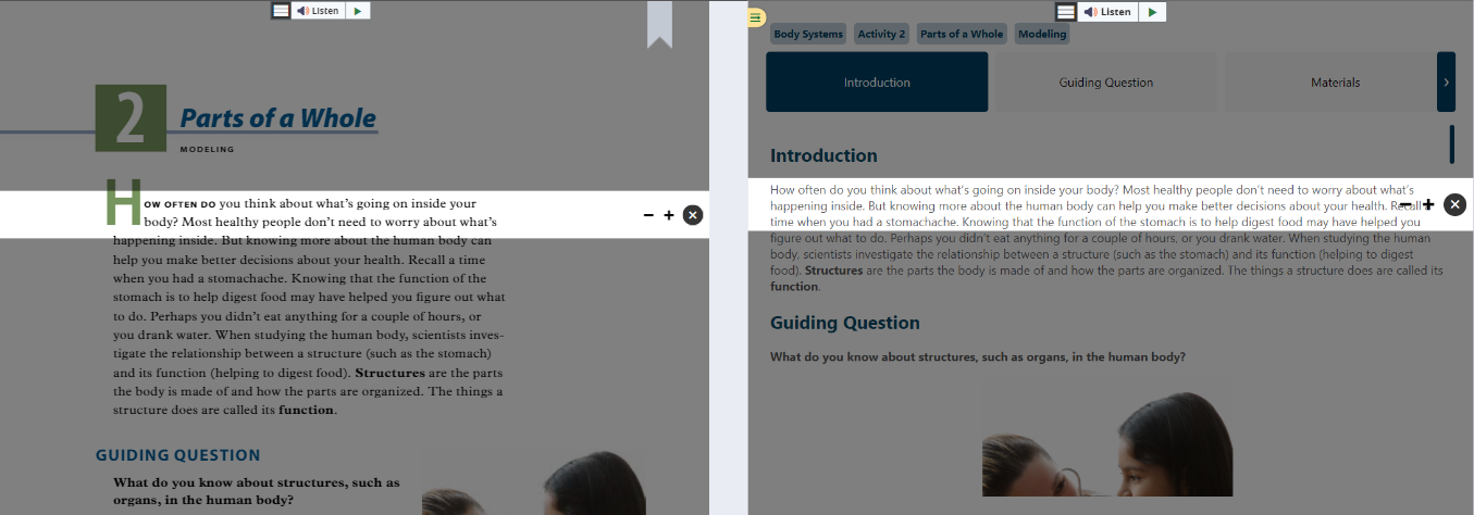 Two examples of Page Mask; one of Portal 1.0 and one of Portal 2.0. The screen is dimmed except for the bright "page mask" horizontal bar to bring out specific lines of text