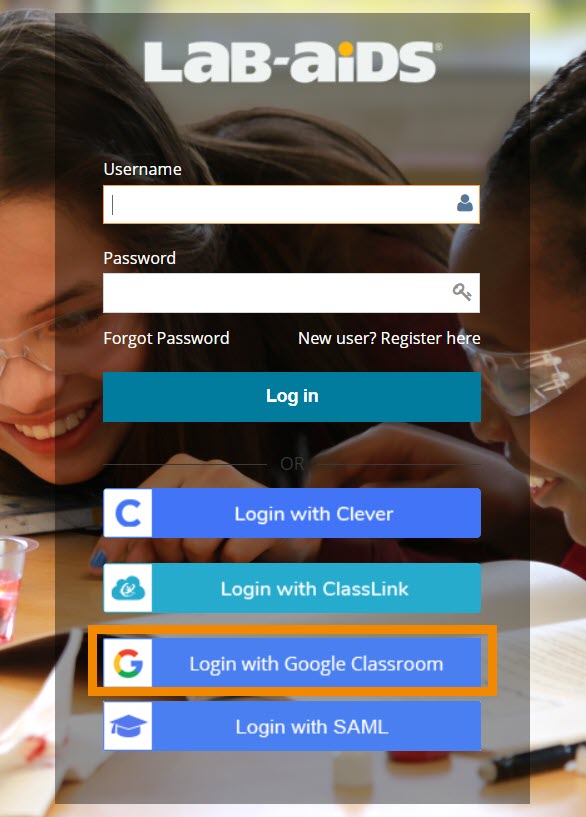 Login screen with "Login with Google Classroom" button highlighted