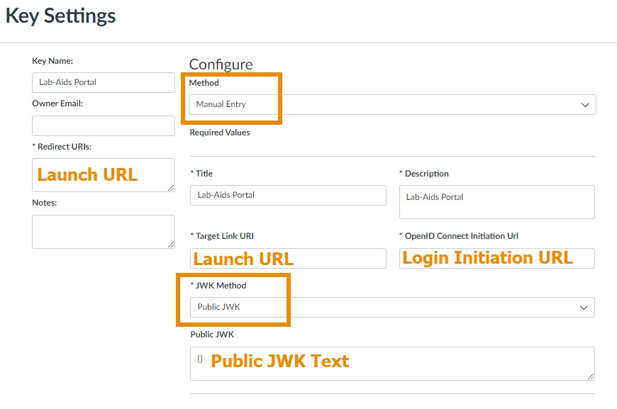 Under the Configure section, select Manual Entry for Method and enter data according to the below instructions.