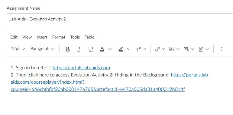 A Canvas assignment is open and this text is pasted into the assignment 