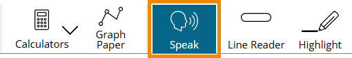 A screenshot of some icons at the top of a student portal page. The "Speak" icon is outlined in orange. 
