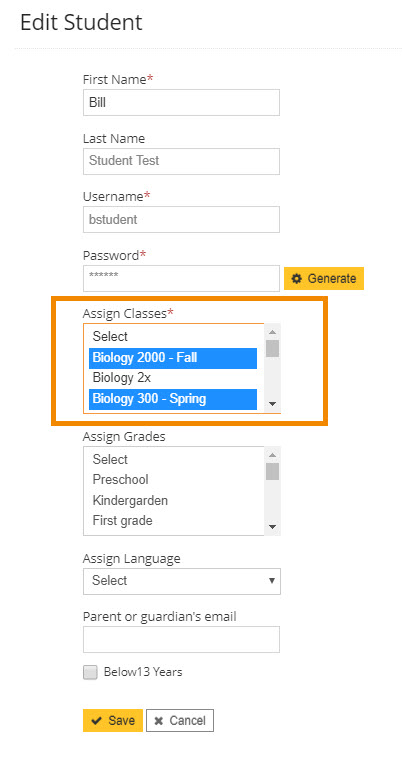 Select and deselect classes. Use the CTRL button to select/deselect multiple classes at once. 