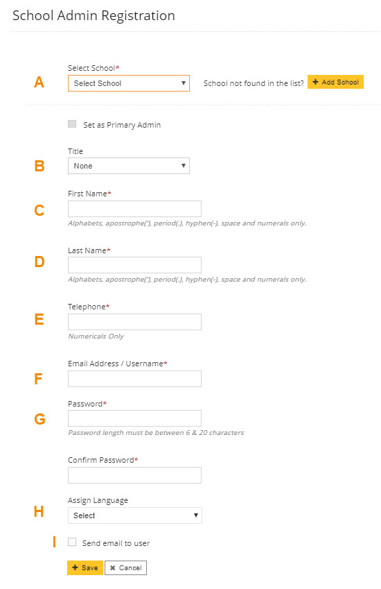 Fill in the fields of the District Admin screen