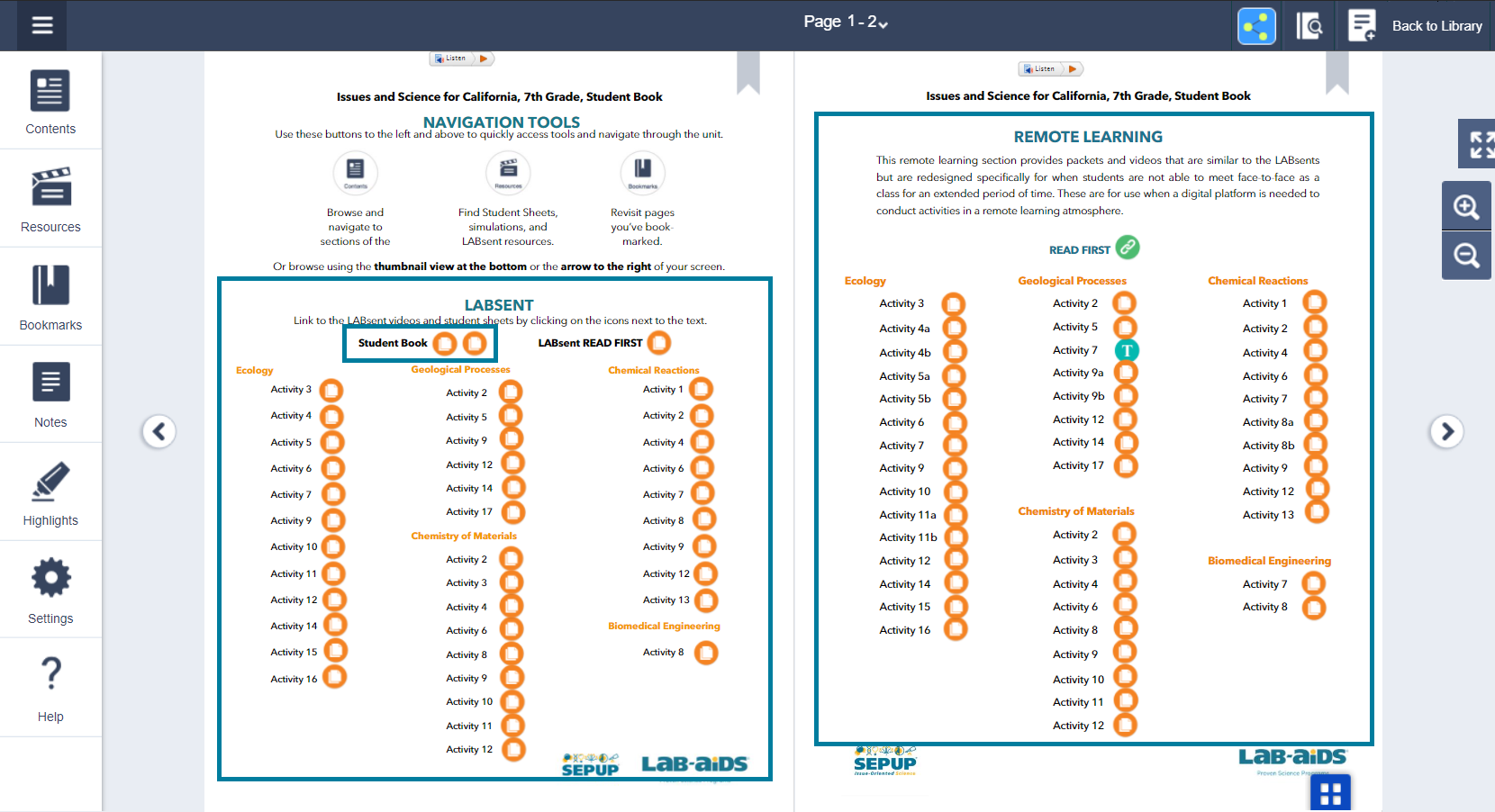 Download student book PDFs, LABsents, and Remote Learning Activity Packets from pages 1 and 2 in the student book. 