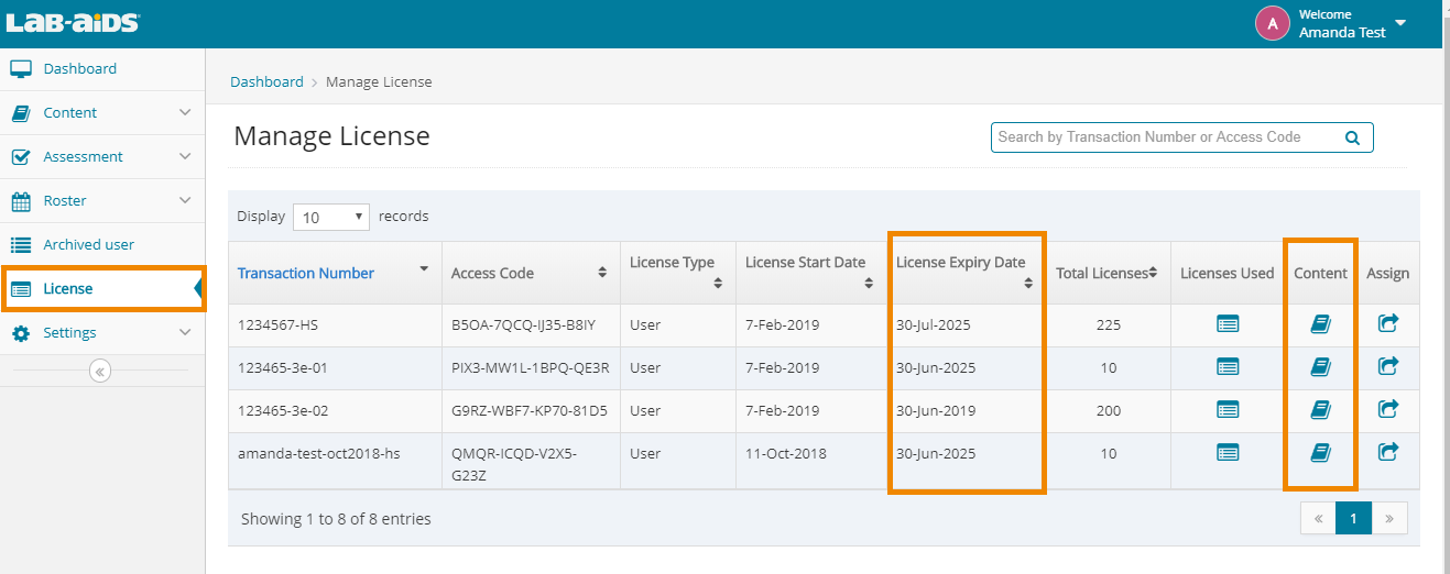 Admins will go to "License" to view all POs and their expirations.