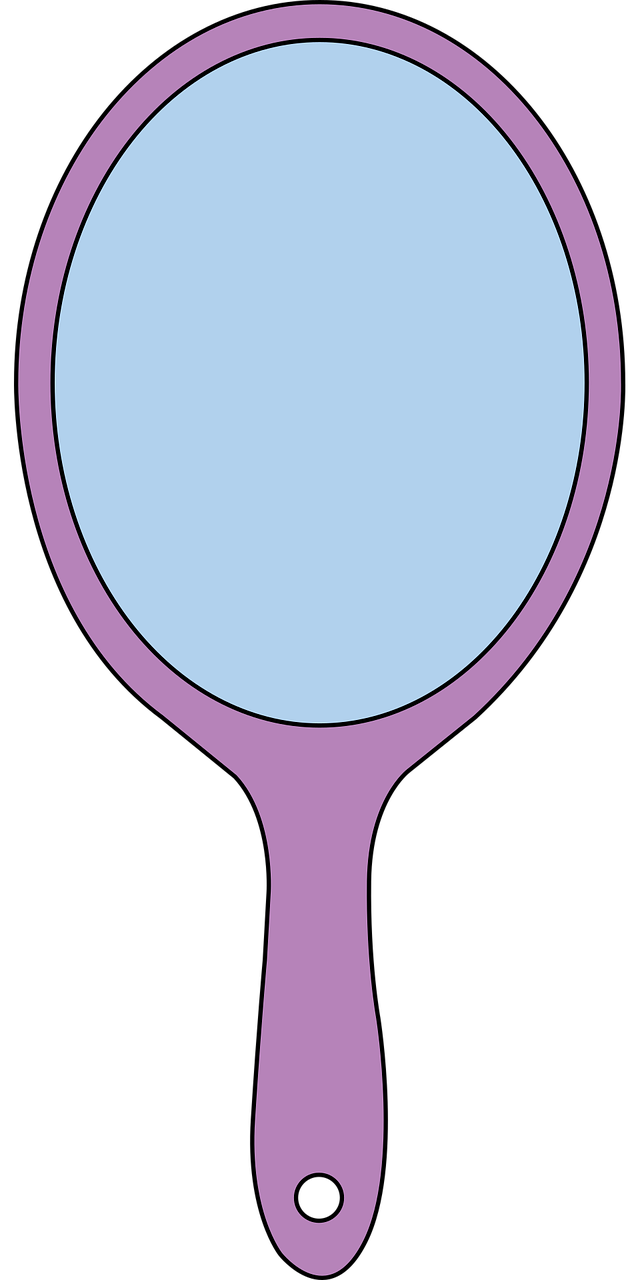 vector graphic of oval handheld mirror with purple frame