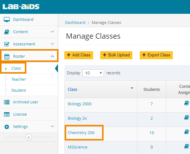 Click on Roster > Class > Click on class name