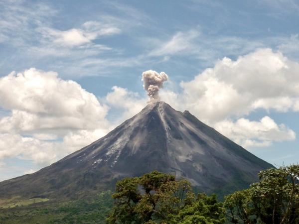 Arenal volcano in Costa Rica with small plume