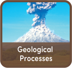 erupting volcano with the title "Geological Processes" in front