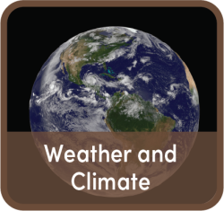 Image of the Earth in space with the words "Weather and Climate" in front of it