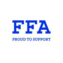 capital letters all in blue big FFA over the words proud to support